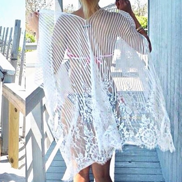 🐚 AMBIANCE IVORY SHEER CROCHET BEACH COVERUP! - Picture 2 of 11